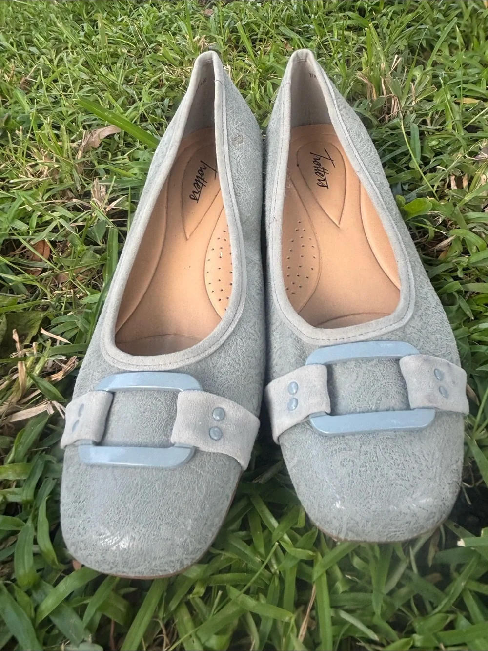 Trotters Sage Green Buckle Flats Blue Suede Ballet Women Size 11